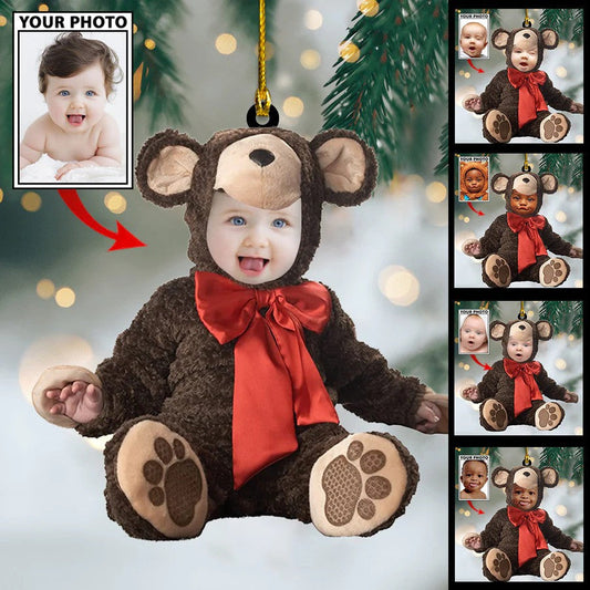 Baby Bear Custom Photo With Name for Christmas Ornament, Gift for Baby OO4334