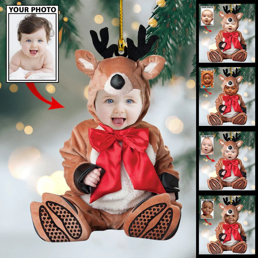 Baby Bear Custom Photo With Name for Christmas Ornament, Gift for Baby OO4334