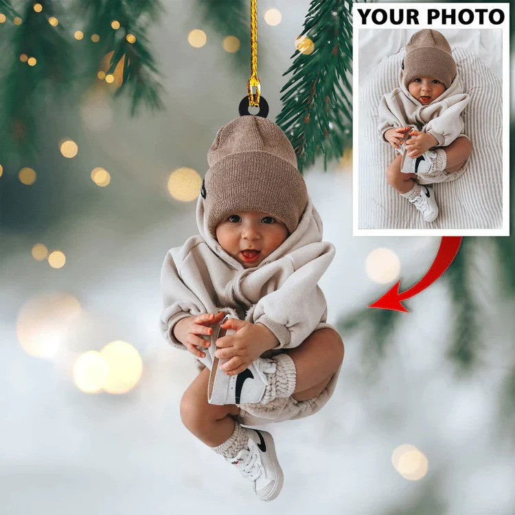 Baby Bear Custom Photo With Name for Christmas Ornament, Gift for Baby OO4334