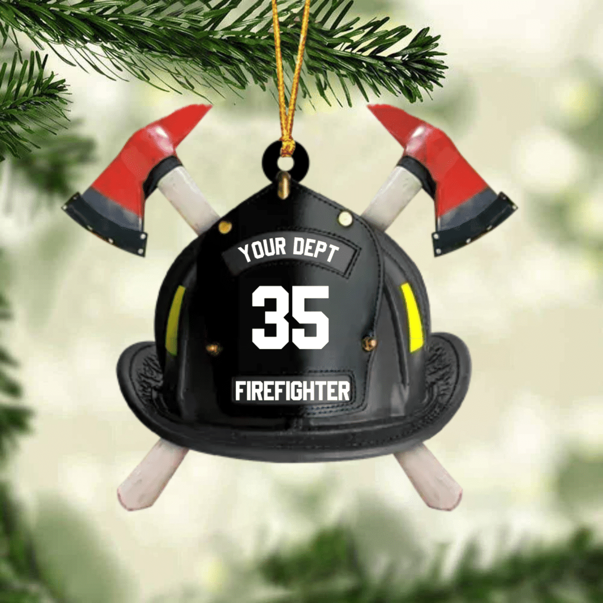 Personalized Firefighter's Helmet Flat Acrylic Ornament for Fireman, Axe Firefighter Christmas Ornament for Him OO4331