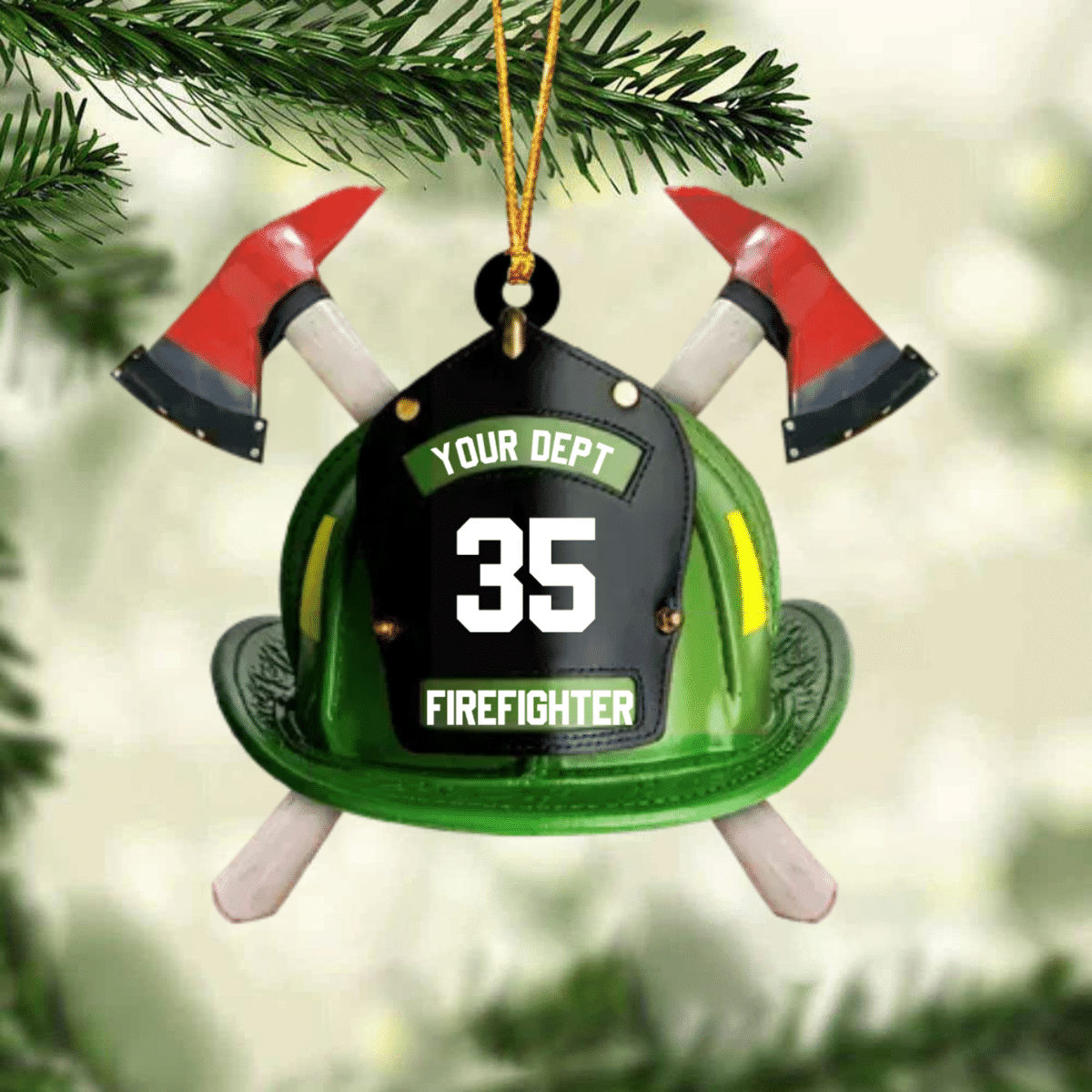 Personalized Firefighter's Helmet Flat Acrylic Ornament for Fireman, Axe Firefighter Christmas Ornament for Him OO4331