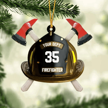 Personalized Firefighter's Helmet Flat Acrylic Ornament for Fireman, Axe Firefighter Christmas Ornament for Him OO4331