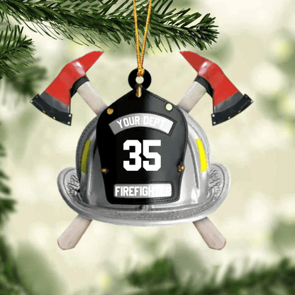 Personalized Firefighter's Helmet Flat Acrylic Ornament for Fireman, Axe Firefighter Christmas Ornament for Him OO4331