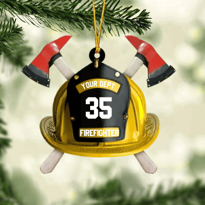 Personalized Firefighter's Helmet Flat Acrylic Ornament for Fireman, Axe Firefighter Christmas Ornament for Him OO4331