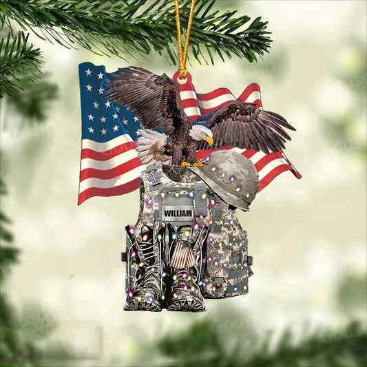 Eagle US Flag Military Uniform - Boots & Hat - Personalized Christmas Ornament for Veteran, Gift for Solider SO1301