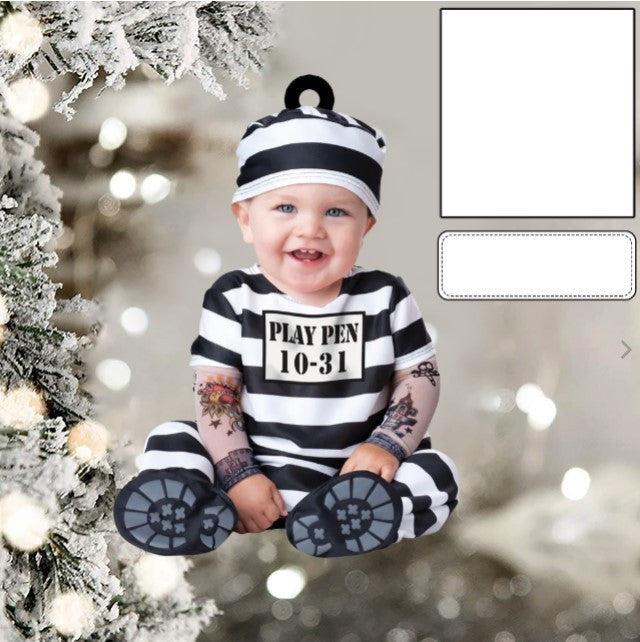 Custom Photo Funny Baby's Face Firefighter Christmas Ornament for New baby First Christmas OO0005