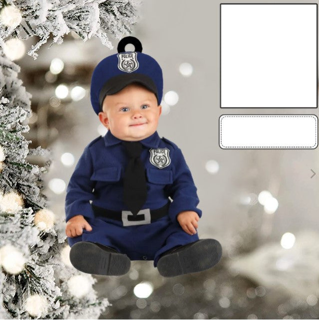 Custom Photo Funny Baby's Face Firefighter Christmas Ornament for New baby First Christmas OO0005