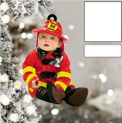 Custom Photo Funny Baby's Face Firefighter Christmas Ornament for New baby First Christmas OO4329