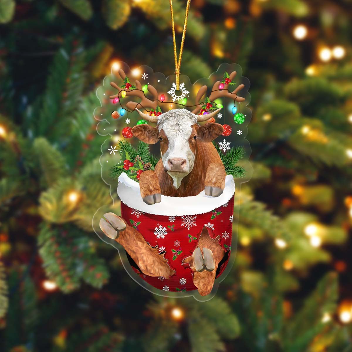 Lasfour Simmental In Pocket Christmas Ornament Flat Acrylic Farmhouse Ornament OO4316