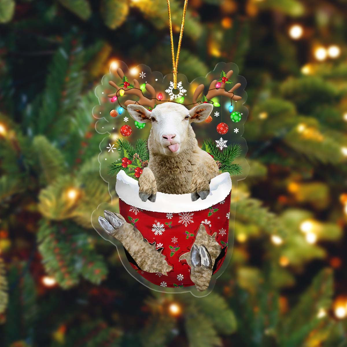 Lasfour Sheep In Pocket Christmas Ornament Flat Acrylic Farmhouse Ornament OO4310