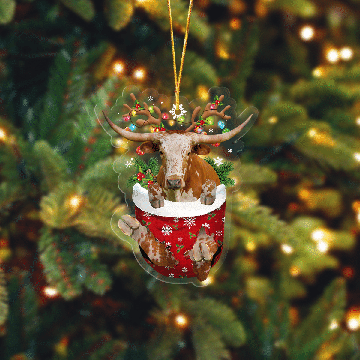 Lasfour TX Longhorn In Pocket Christmas Ornament Flat Acrylic Farmhouse Ornament OO4307