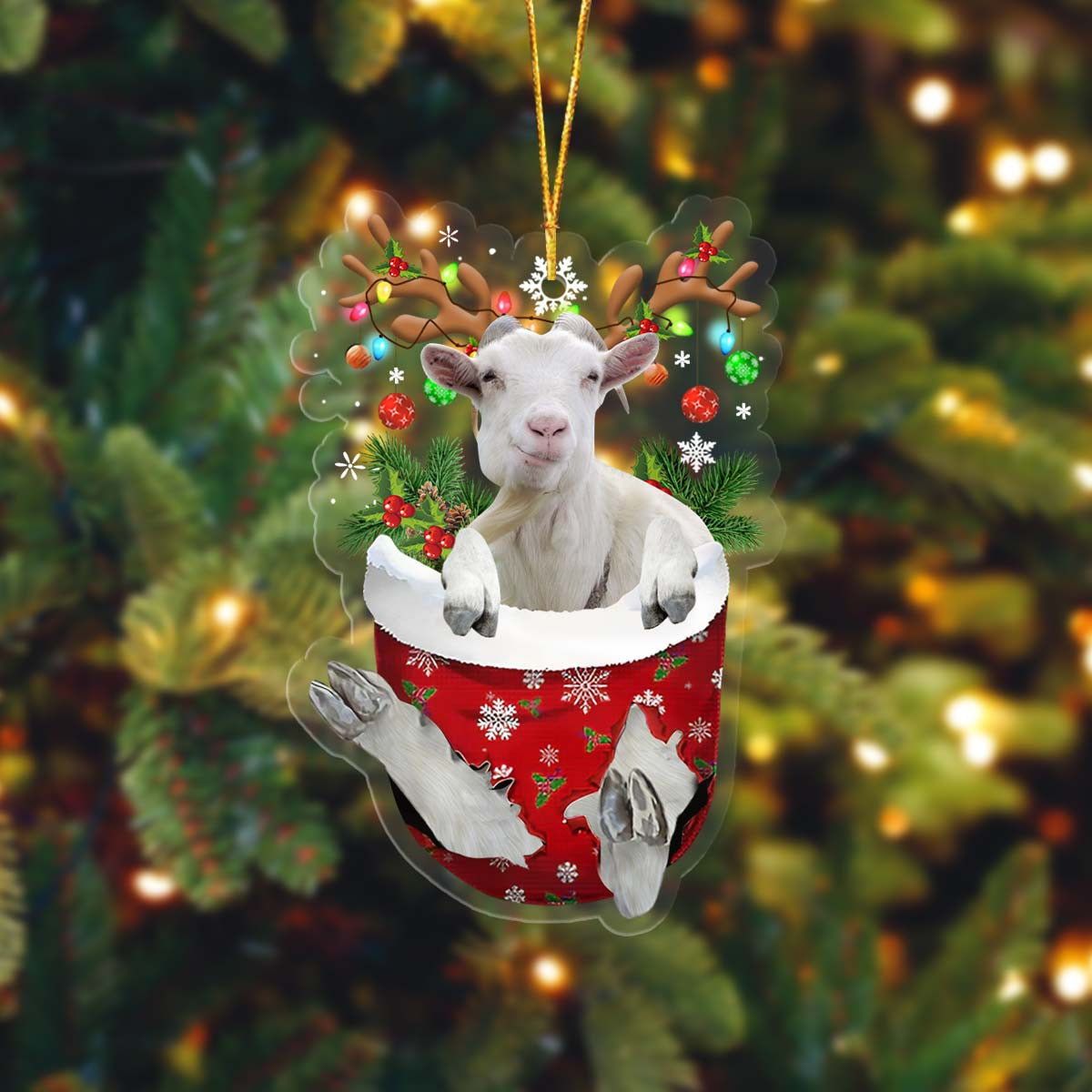 Lasfour Goat In Pocket Christmas Ornament Flat Acrylic Farmhouse Ornament OO4302