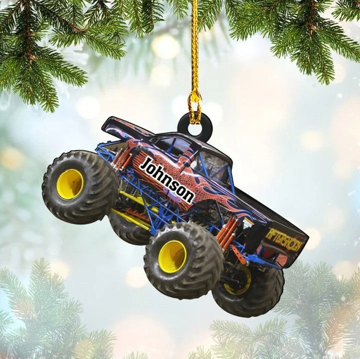 Personalized Monster Truck Christmas Ornament, Custom Name Monster Truck Ornament for Him OO4298