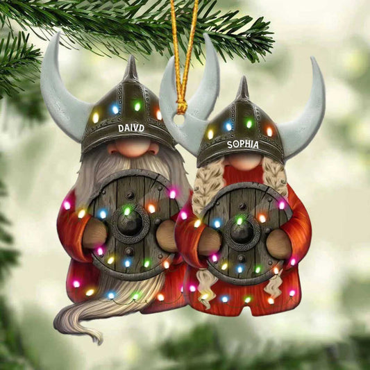 Personalized Viking Gnome Couple With Printed Christmas Light Ornament - Gift For Couple OO4296