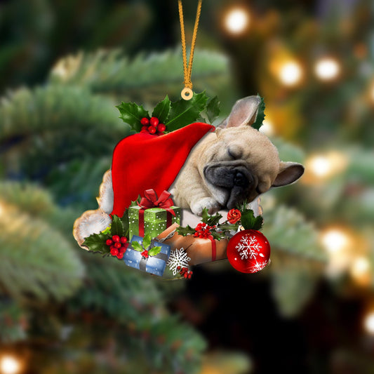 French Bulldog Sleeping In Hat Christmas Ornament Two Sided SO0697