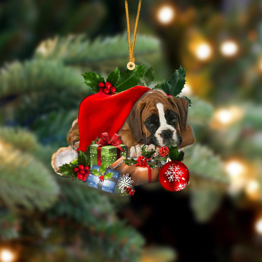 Boxer Sleeping In Hat Christmas Ornament Two Sided SO0856