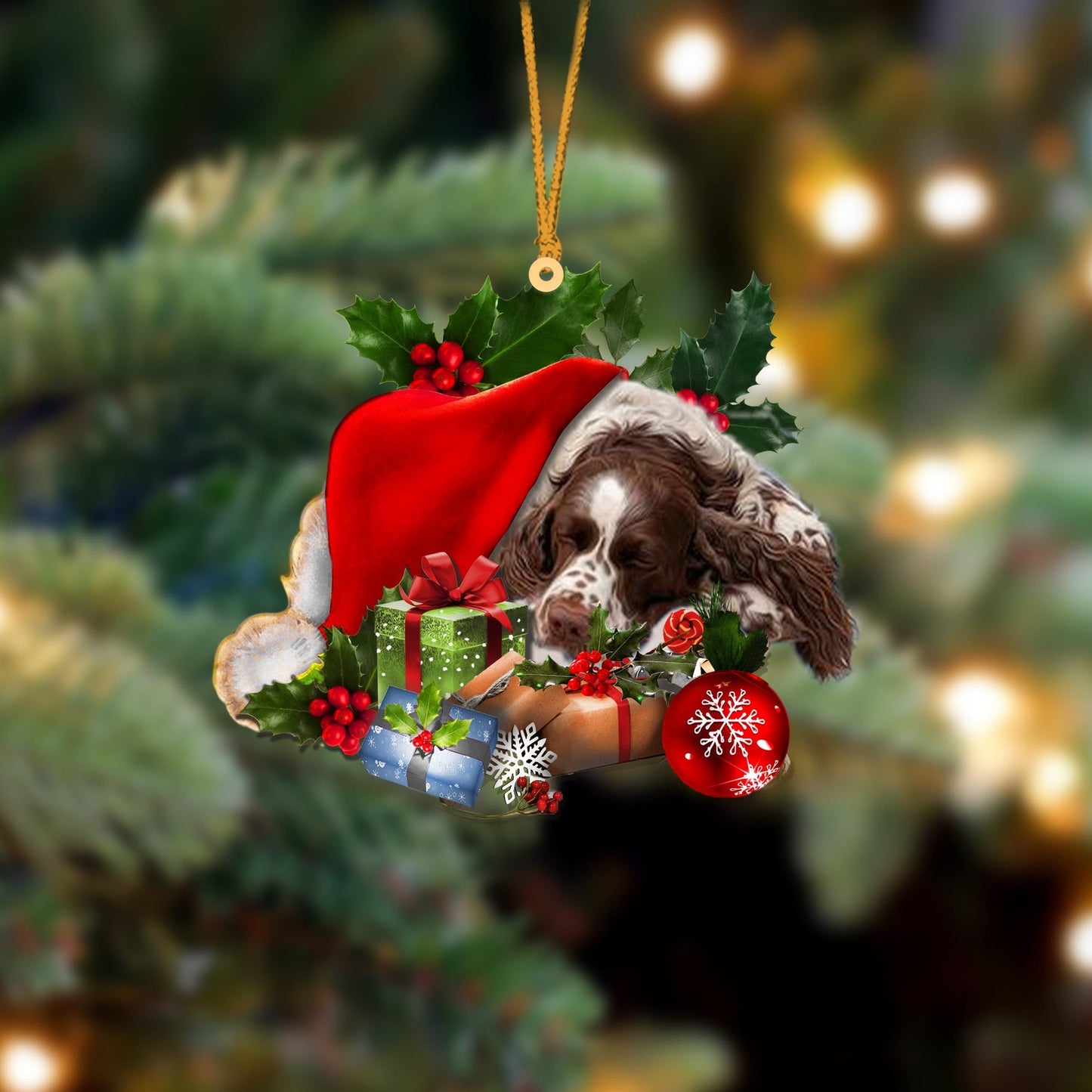 English Springer Spaniel Sleeping In Hat Christmas Ornament Two Sided OO4280