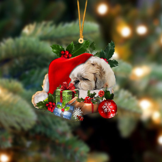 Shih Tzu Sleeping In Hat Christmas Ornament Two Sided SO0855