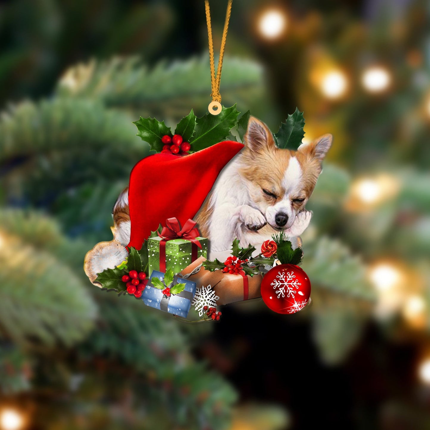 Chihuahua Sleeping In Hat Christmas Ornament Two Sided OO4269