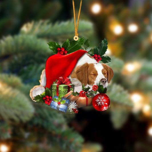 Brittany Spaniel Sleeping In Hat Christmas Ornament Two Sided OO4272