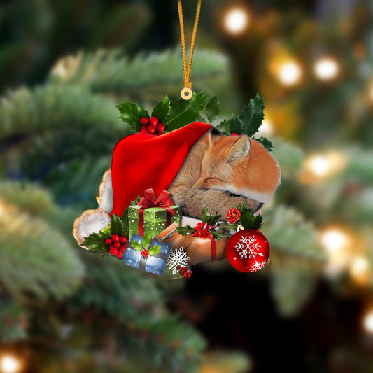 Fox Sleeping In Hat Christmas Ornament Two Sided SO1293