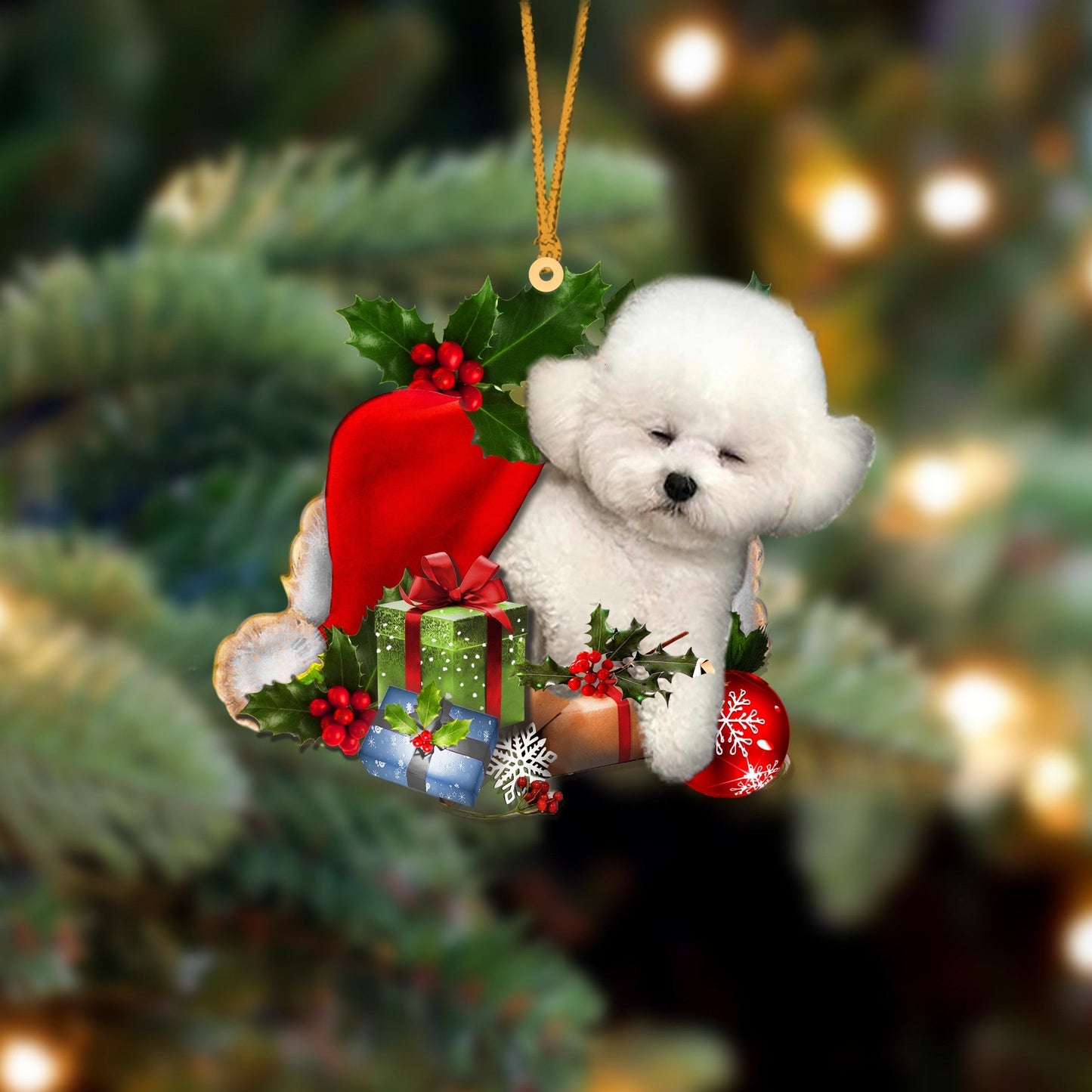 Bichon Frise Sleeping In Hat Christmas Ornament Two Sided OO4267