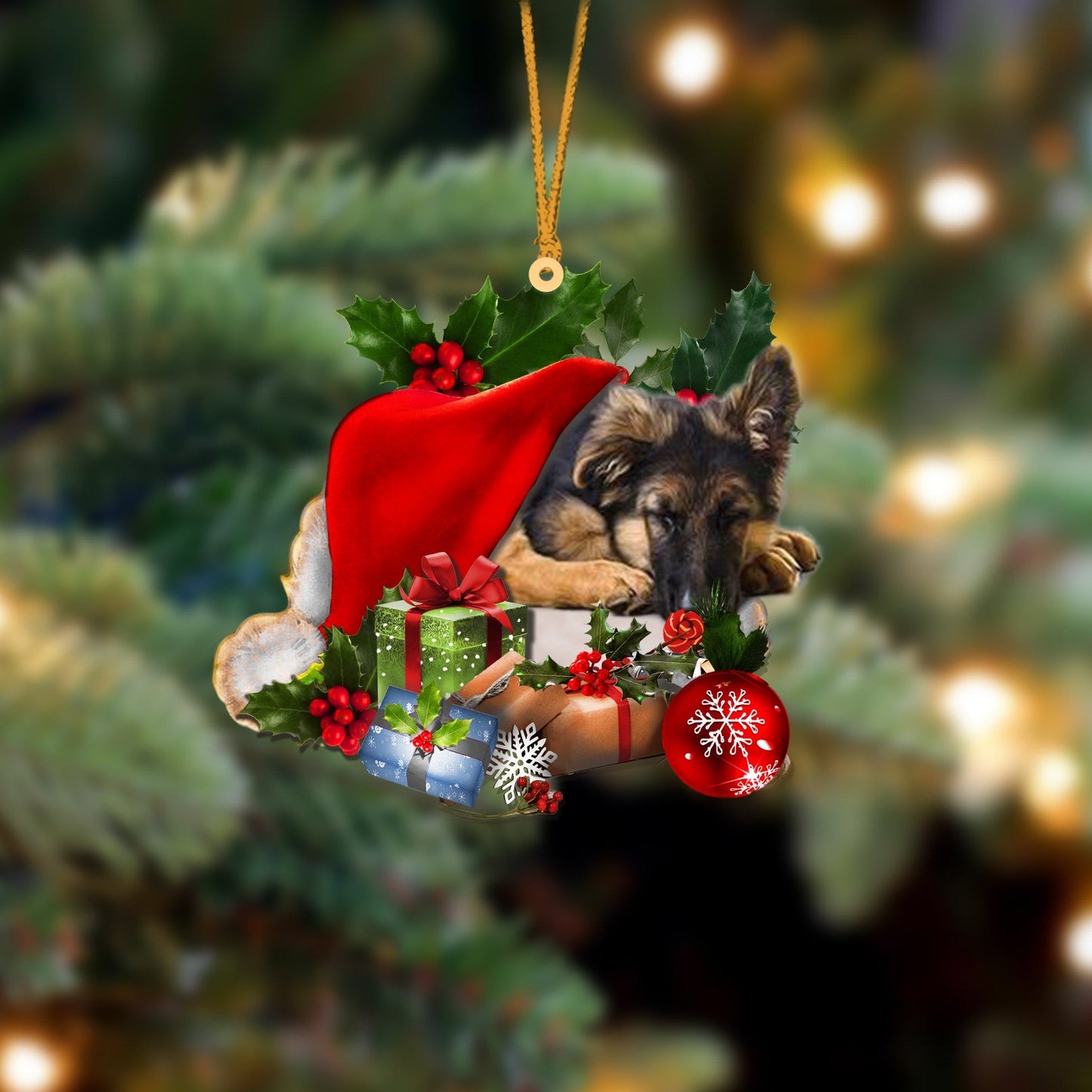 German Shepherd Sleeping In Hat Christmas Ornament Two Sided SO0854