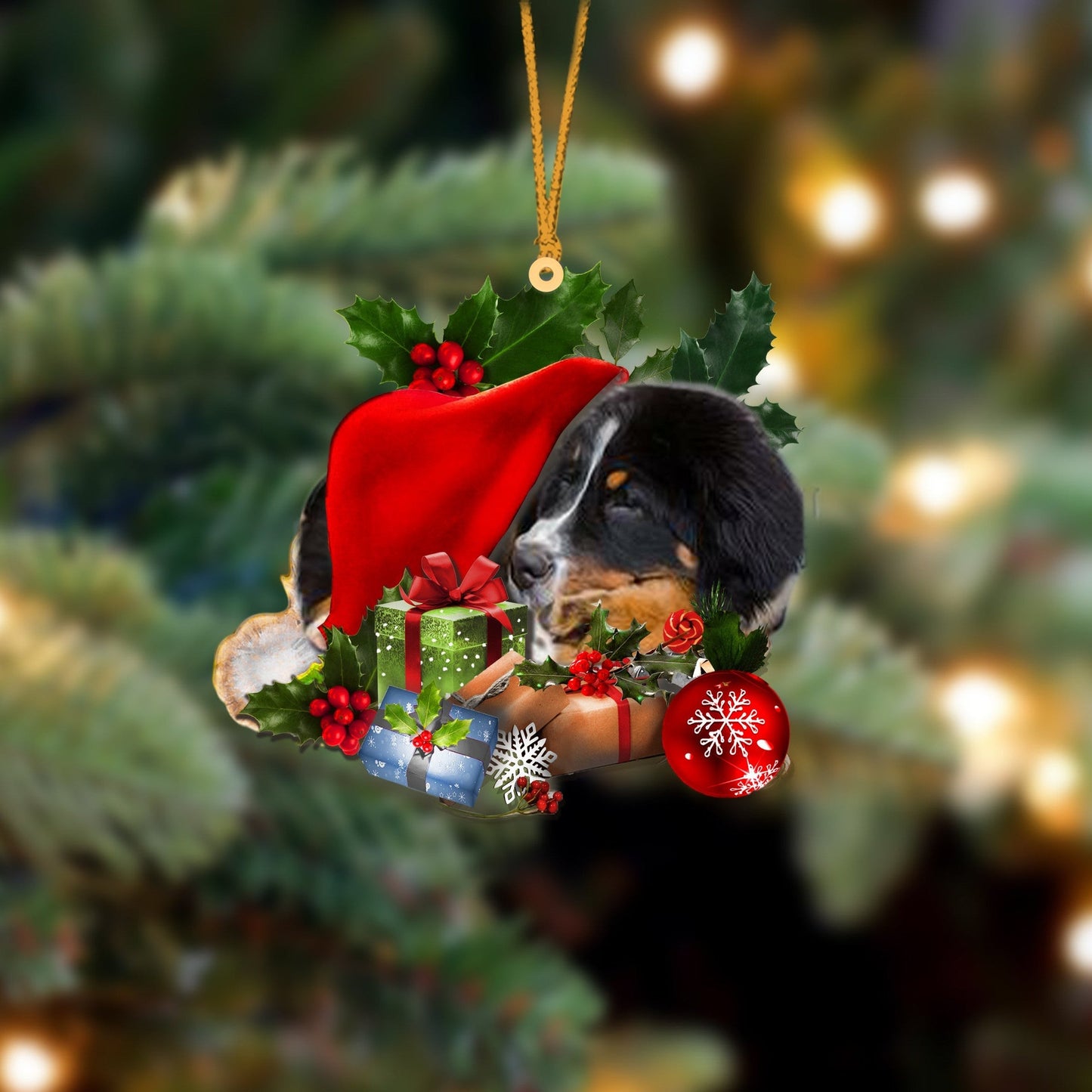 Bernese Mountain Dog Sleeping In Hat Christmas Ornament Two Sided OO4262