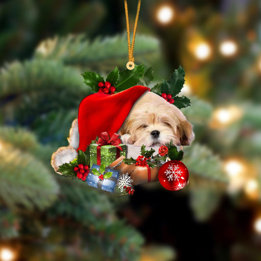 Lhasa Apso Sleeping In Hat Christmas Ornament Two Sided OO4260