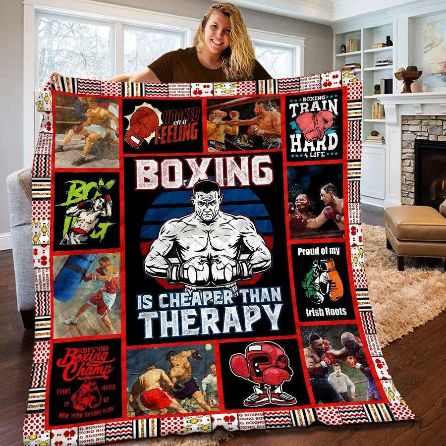 Customized Boxing Blanket for Men, Boxing is Cheaper than Therapy Fleece Blanket BD0011