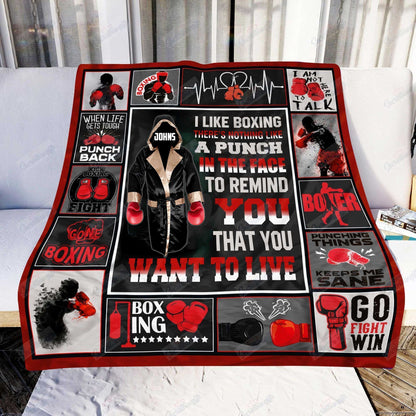 Customized Boxing Blanket for Men, Boxing is Cheaper than Therapy Fleece Blanket BD0011