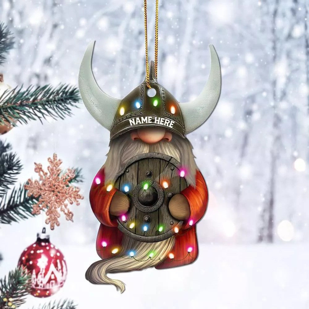 Personalized Viking Gnome With Printed Christmas Light Ornament - Gift for Viking Lovers OO4240