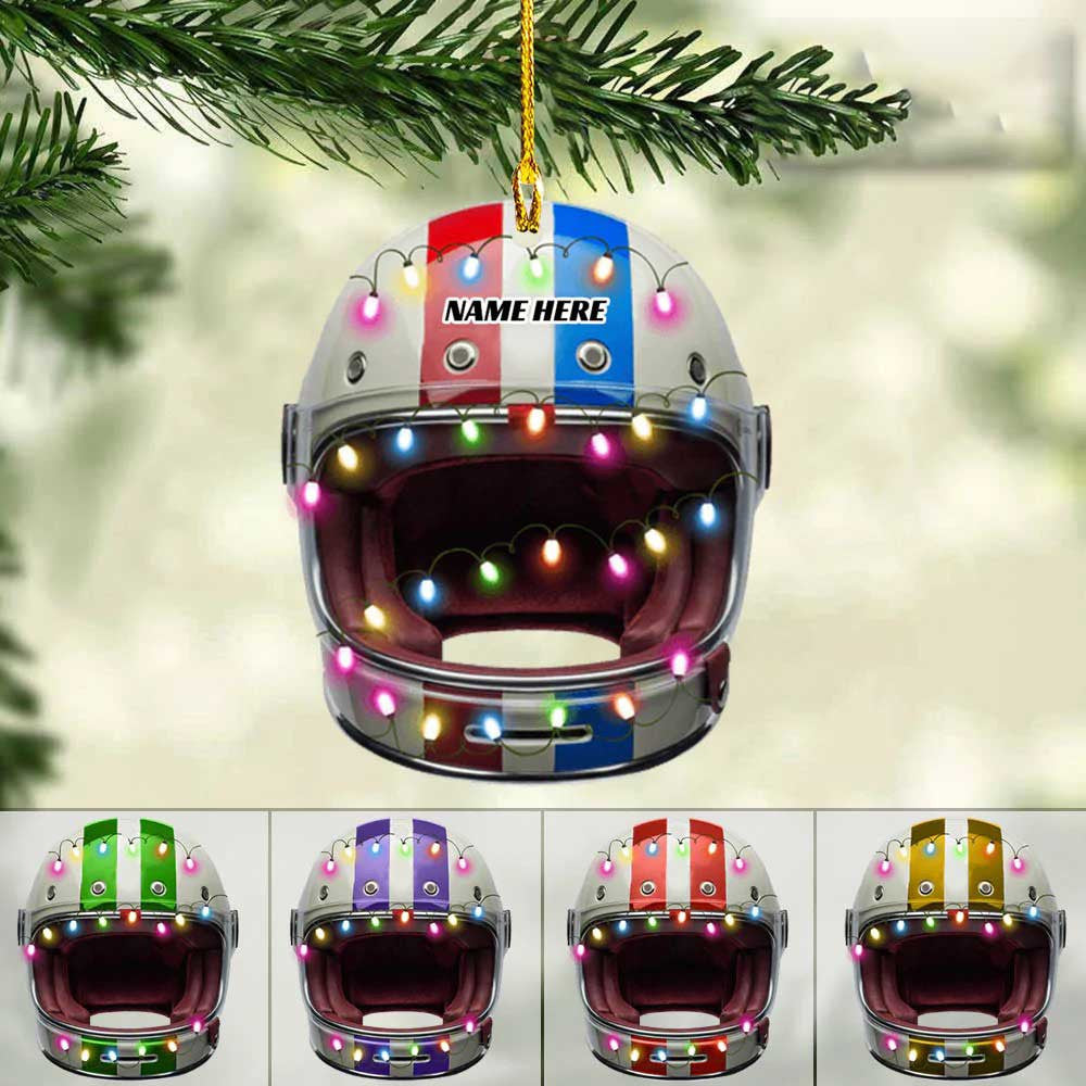 Personalized Racing Helmet With Christmas Light Ornament for Racing Lovers SO0990