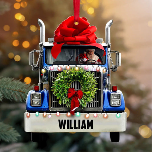 Personalized Christmas Truck Ornament, Santa Claus Inside 2D Acrylic Truck Ornament for Dad OO4239