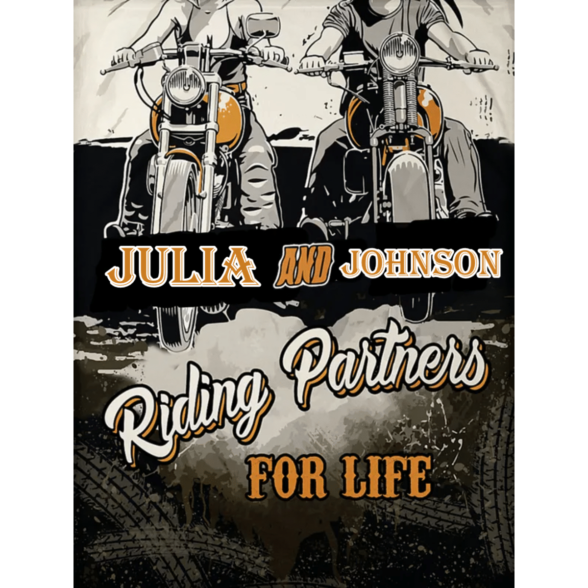 Personalized Couple Riding Partners For Life Fleece Blanket, Motorcycle Sherpa Blanket for Husband and Wife BD0014