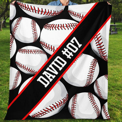 Personalized Baseball Blanket, Old Ball And Glove With Bat Custom Name Baseball Fleece Blanket, Gift for Son, Dad Players BD0027