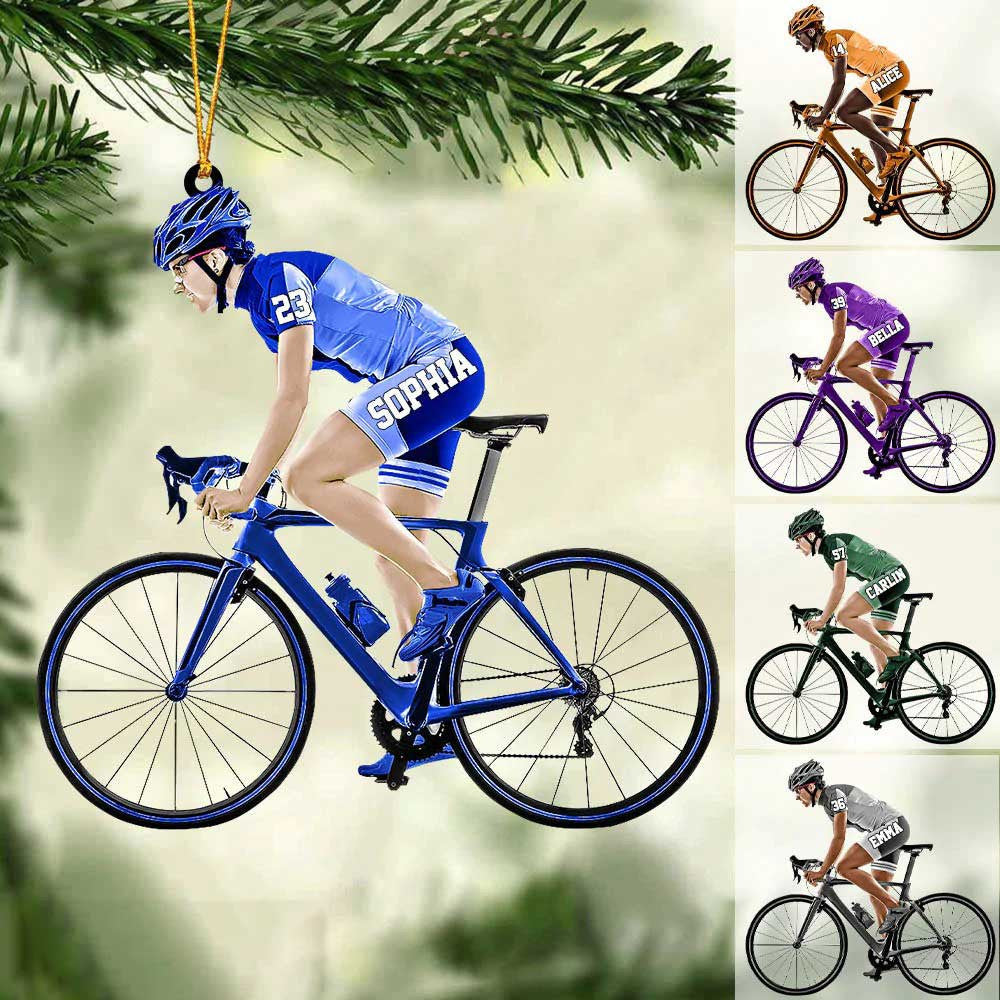 Personalized Female Cyclist, Bike Riding Acrylic Christmas Ornament Gift For Cyclists, Gift for Her OO4237