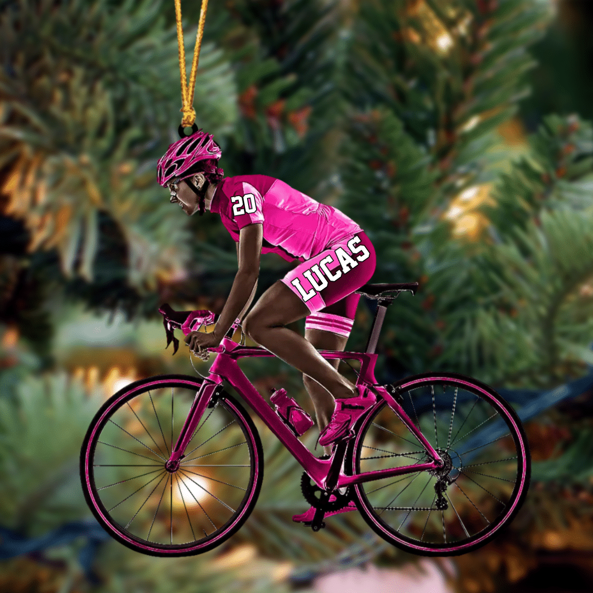 Customized African American Cyclist, Female Cyclist Bike Riding Acrylic Christmas Ornament Gift For Cyclists OO4236