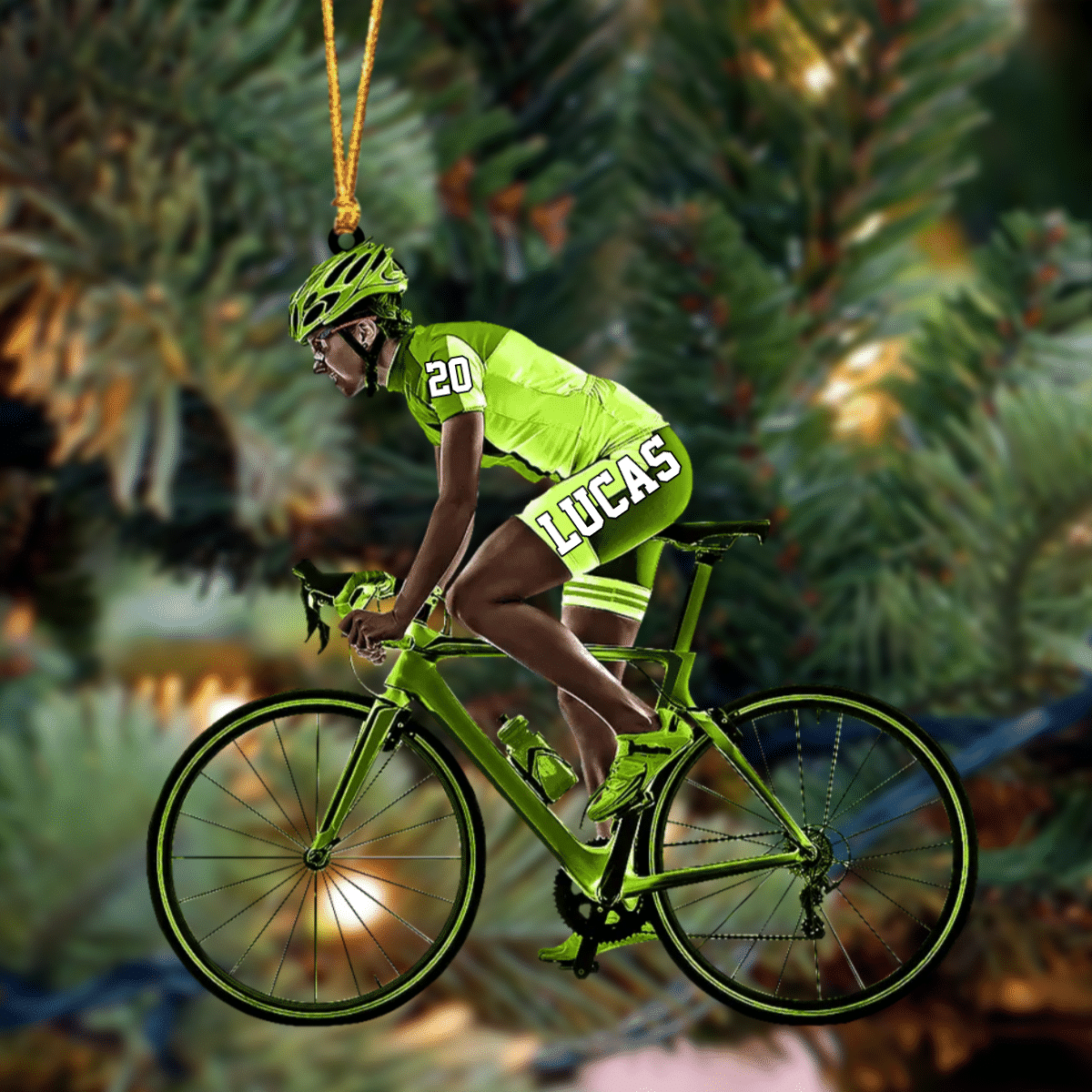 Customized African American Cyclist, Female Cyclist Bike Riding Acrylic Christmas Ornament Gift For Cyclists OO4236