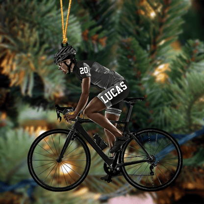 Customized African American Cyclist, Female Cyclist Bike Riding Acrylic Christmas Ornament Gift For Cyclists OO4236