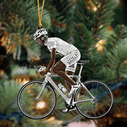 Customized African American Cyclist, Female Cyclist Bike Riding Acrylic Christmas Ornament Gift For Cyclists OO4236