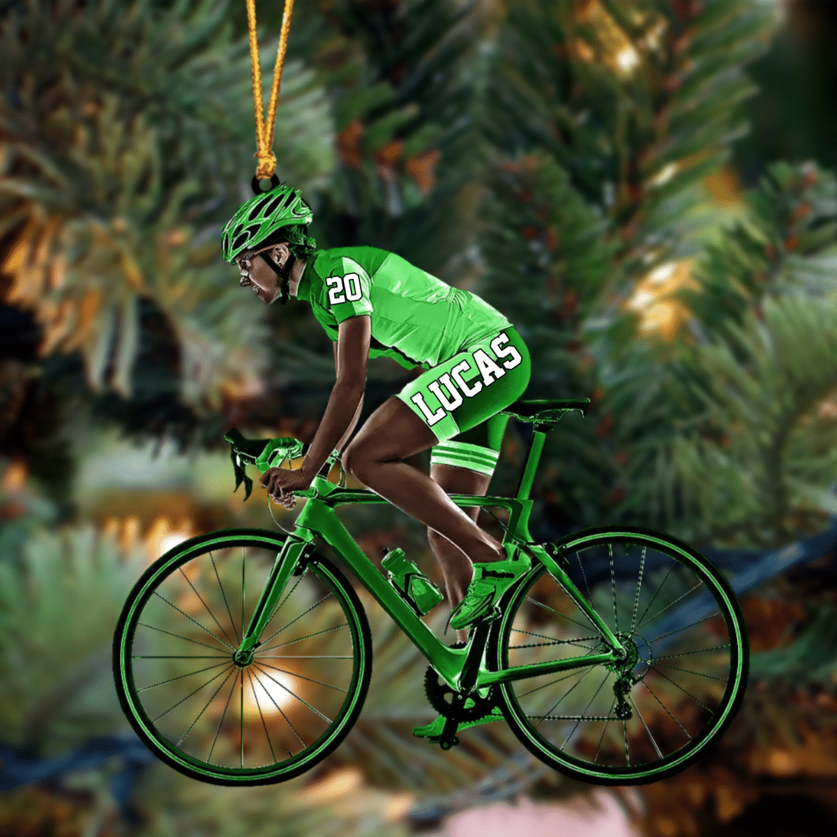 Customized African American Cyclist, Female Cyclist Bike Riding Acrylic Christmas Ornament Gift For Cyclists OO4236