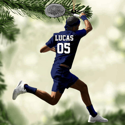 Customized Black Boy Tennis Player Acrylic Christmas Ornament for African American Tennis Players OO4234