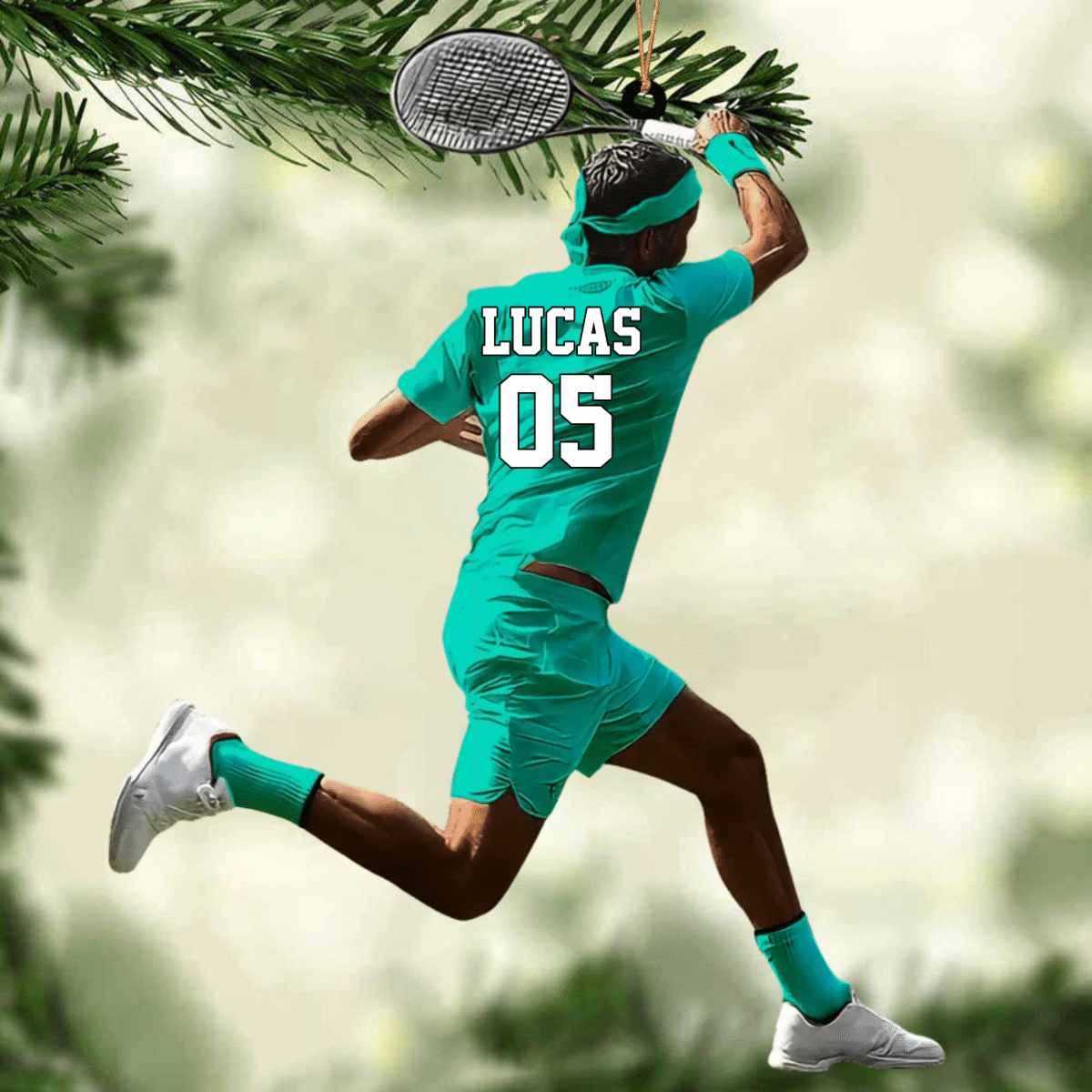 Customized Black Boy Tennis Player Acrylic Christmas Ornament for African American Tennis Players OO4234