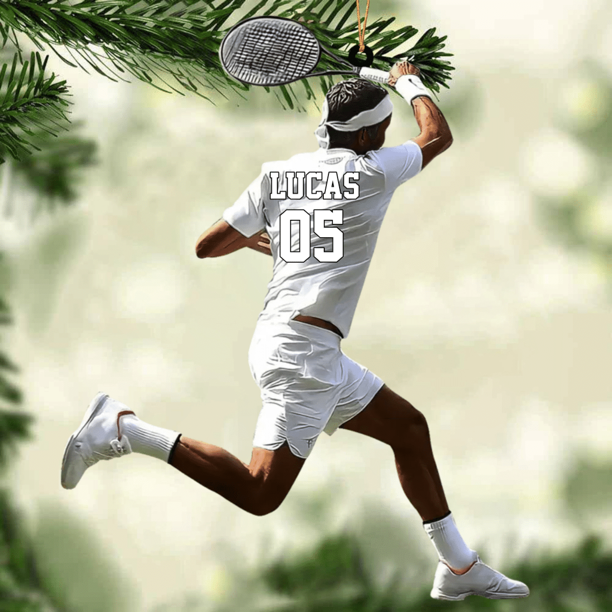 Customized Black Boy Tennis Player Acrylic Christmas Ornament for African American Tennis Players OO4234