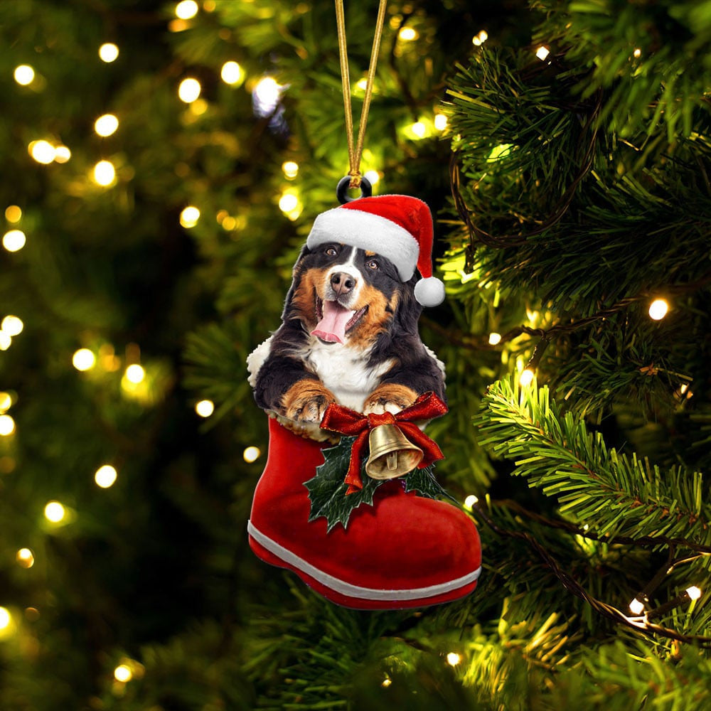 Bernese Mountain Dog In Santa Boot Christmas Two Sided Ornament OO4211