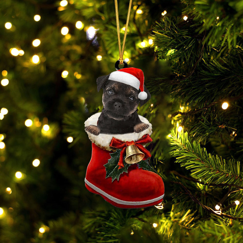 Border Terrier In Santa Boot Christmas Two Sided Ornament OO4231