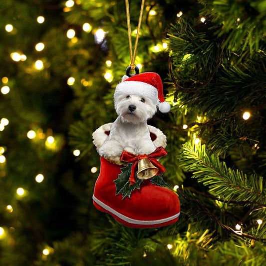 West Highland White Terrier In Santa Boot Christmas Two Sided Ornament SO1286