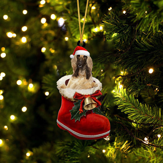 Afghan Hound In Santa Boot Christmas Two Sided Ornament OO4150