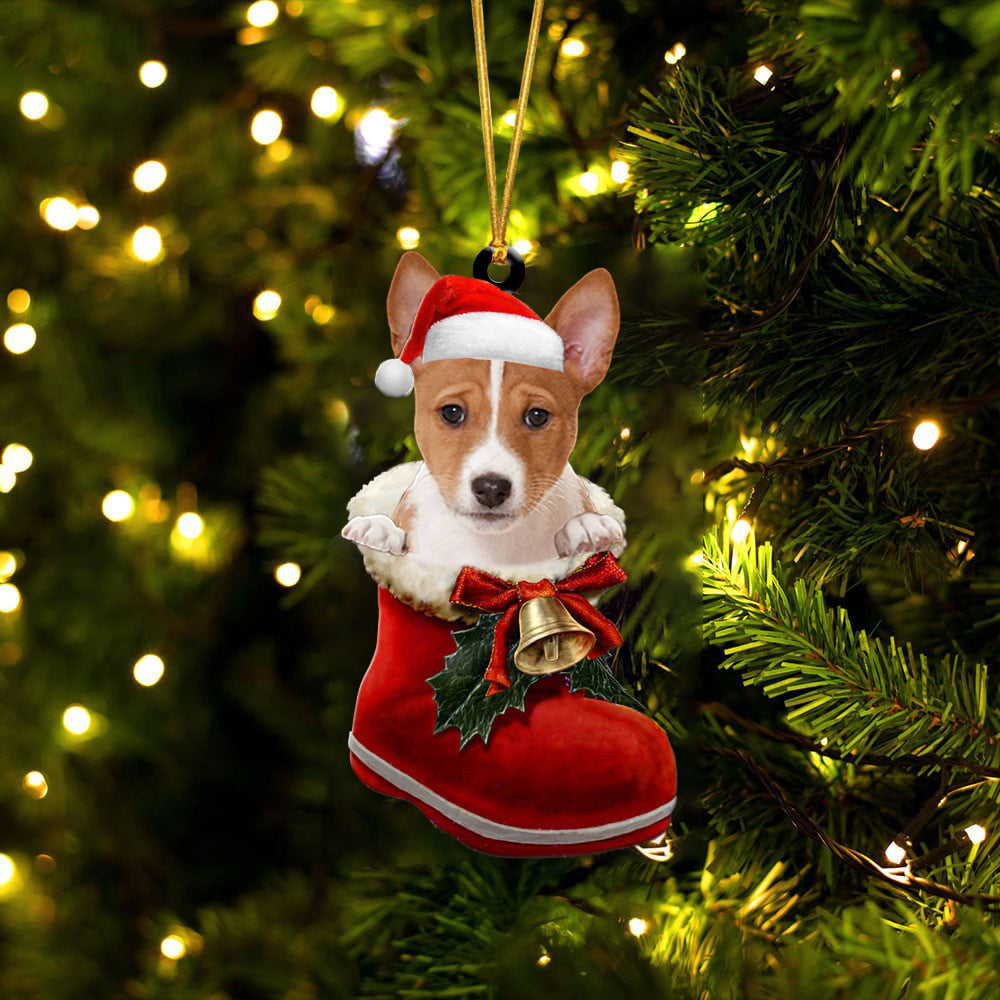 Basenji 2 In Santa Boot Christmas Two Sided Ornament OO4229